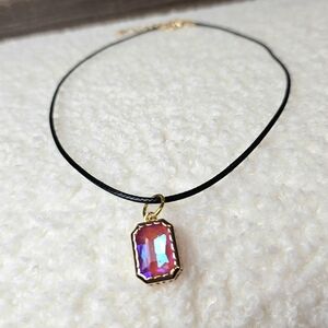 Handmade Rectangle Aurora Glass Cord Necklace